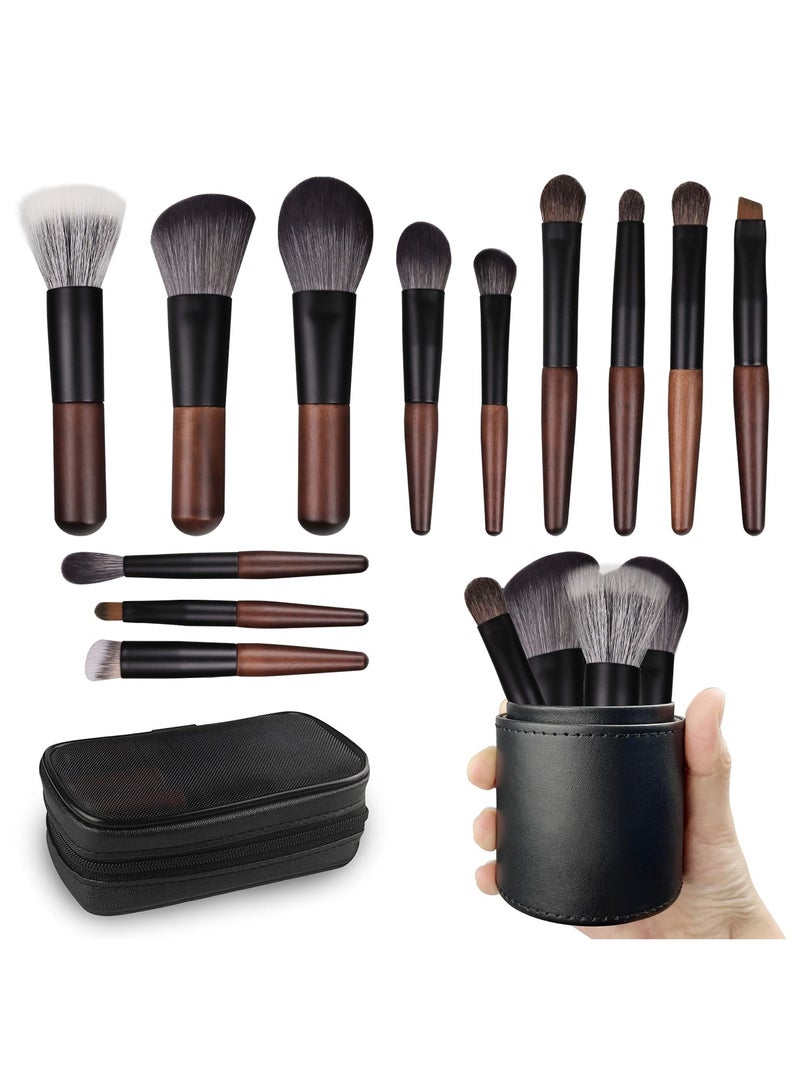 FLYROAD Travel Makeup Brush Set, 12 pcs Mini Makeup Brushes for Foundation, Powder, Eyeshadow, Highlight, Contour, Blush & Concealer, Small Makeup Brush Set Purse Size with Case - Image 1