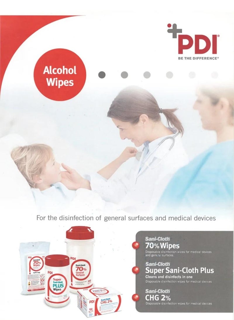 بي دي آي 125 منديلًا من Alco 70% مطهر مضاد للجراثيم. - Image 3