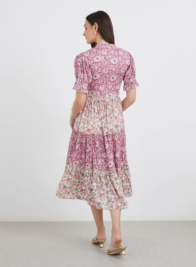 Maxim Creation Maxim Creation Women All Over Print Tiered Midi Dress