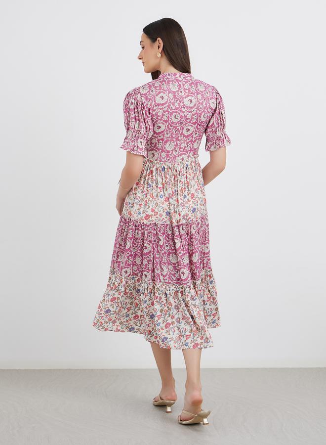 Maxim Creation Women All Over Print Tiered Midi Dress - Image 5