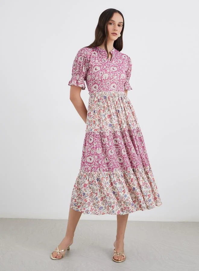 مكسيم كريشن Maxim Creation Women All Over Print Tiered Midi Dress