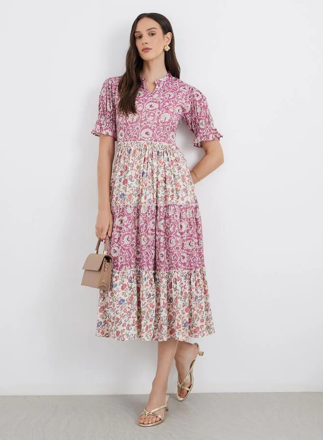 مكسيم كريشن Maxim Creation Women All Over Print Tiered Midi Dress