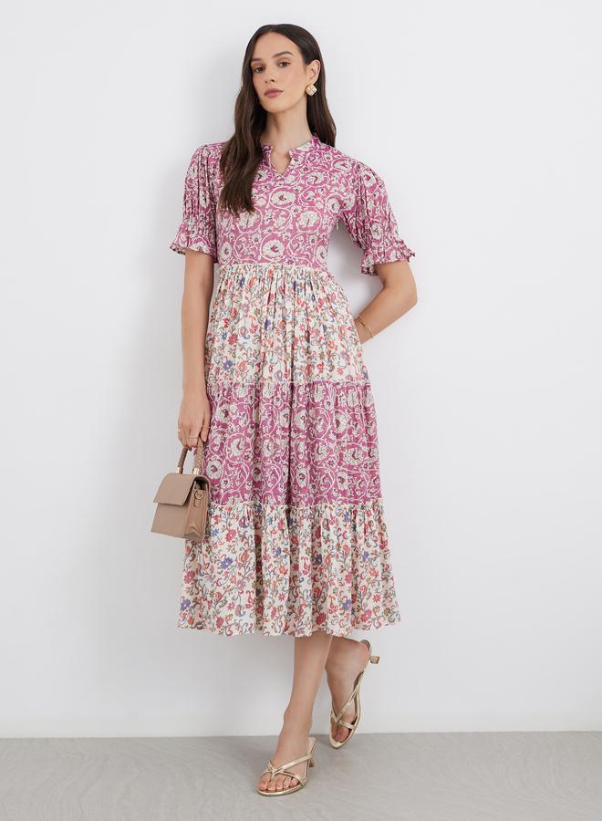 Maxim Creation Women All Over Print Tiered Midi Dress - Image 1