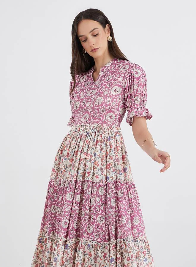 Maxim Creation Maxim Creation Women All Over Print Tiered Midi Dress
