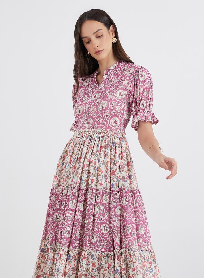 Maxim Creation Women All Over Print Tiered Midi Dress - Image 3