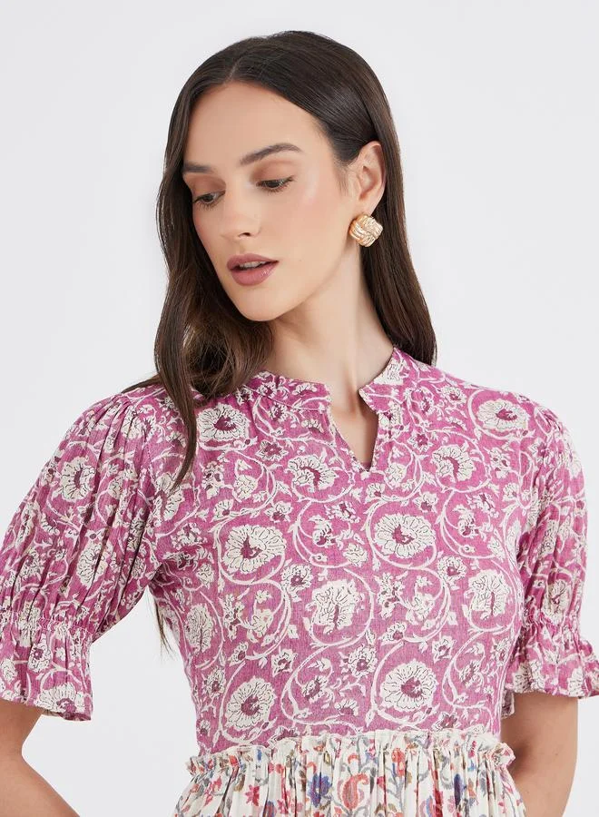 Maxim Creation Maxim Creation Women All Over Print Tiered Midi Dress