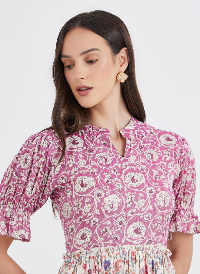 Maxim Creation Women All Over Print Tiered Midi Dress - Image 4