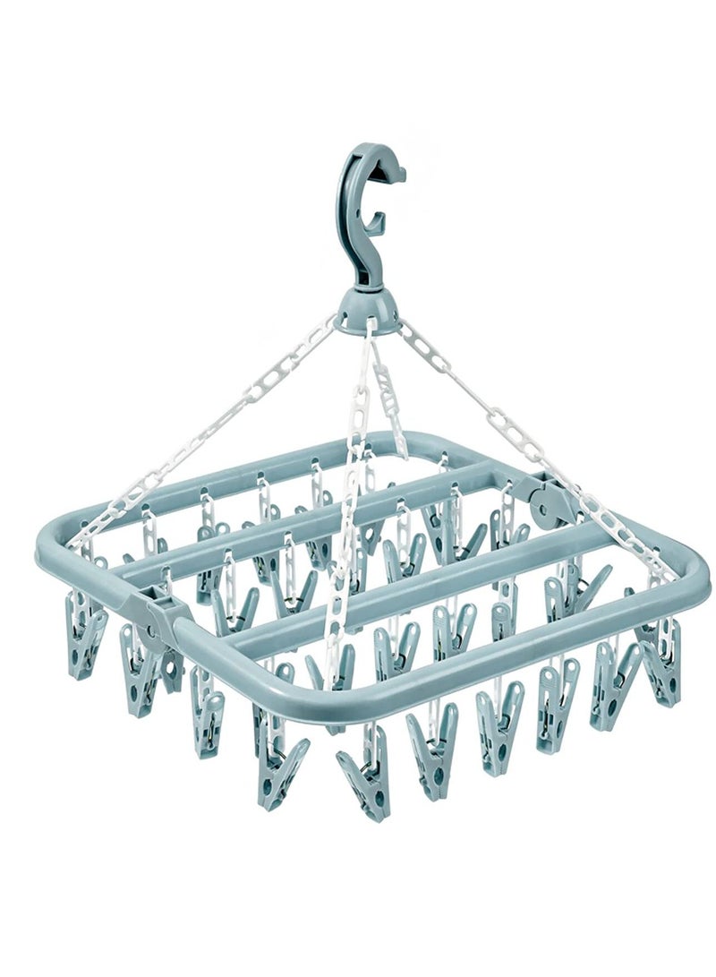 Sock Airer with 32 Clips, Indoor and Outdoor Clothes Hanging Airer, Folding Rotary Clothes Airer for Socks, Underwear and Small Clothes (Blue)  - Image 1