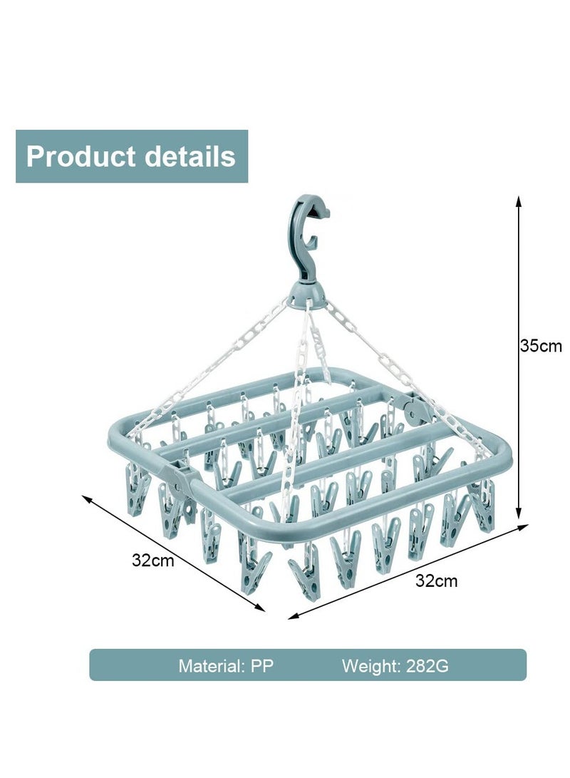 Sock Airer with 32 Clips, Indoor and Outdoor Clothes Hanging Airer, Folding Rotary Clothes Airer for Socks, Underwear and Small Clothes (Blue)  - Image 2