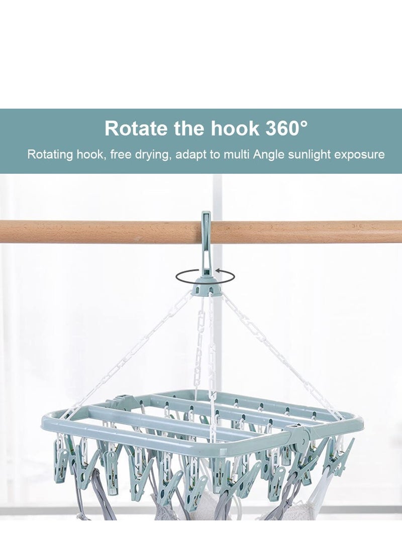 Sock Airer with 32 Clips, Indoor and Outdoor Clothes Hanging Airer, Folding Rotary Clothes Airer for Socks, Underwear and Small Clothes (Blue)  - Image 3