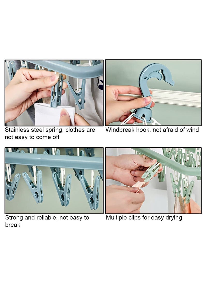 Sock Airer with 32 Clips, Indoor and Outdoor Clothes Hanging Airer, Folding Rotary Clothes Airer for Socks, Underwear and Small Clothes (Blue)  - Image 5