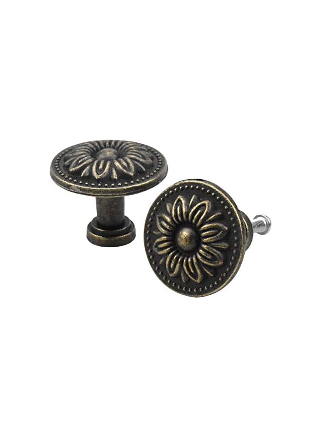 promass 10PCS Antique Bronzy Flower Round Cabinet Knob, 32MM Vintage Drawer Knob, Kitchen Cabinet Cupboard Door Drawer Pull Knob, Retro Bronze Drawer Pull Handle, Hardware Knobs for Drawer Wardrobe - Image 5