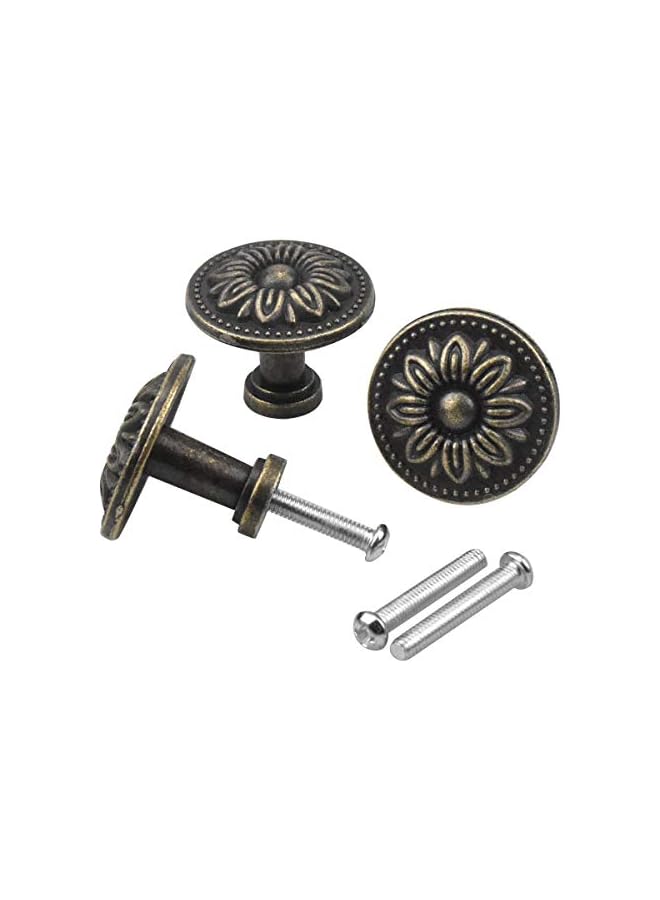 promass 10PCS Antique Bronzy Flower Round Cabinet Knob, 32MM Vintage Drawer Knob, Kitchen Cabinet Cupboard Door Drawer Pull Knob, Retro Bronze Drawer Pull Handle, Hardware Knobs for Drawer Wardrobe - Image 4