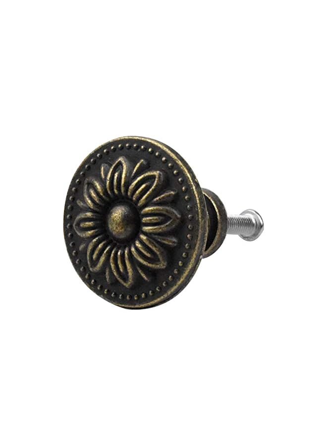 promass 10PCS Antique Bronzy Flower Round Cabinet Knob, 32MM Vintage Drawer Knob, Kitchen Cabinet Cupboard Door Drawer Pull Knob, Retro Bronze Drawer Pull Handle, Hardware Knobs for Drawer Wardrobe - Image 3