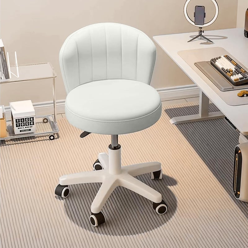 Fohome Small Round Rolling Desk Chair Armless PU Leather Height Adjustable Office Chair Comfy Vanity Chair Vanity Work Computer Stool Chair for Home Office Bedroom - Image 4