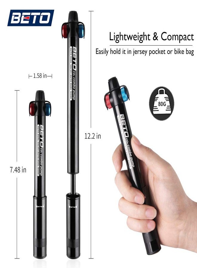 Beto Mini Bike Pump with CO2 Inflator - Dual Mode Hand Pump/ CO2 Valve - Portable Bike Tire Pump Patented Auto-Switching Twin Head Fit Presta/Schrader (NO CO2 cartridges) - Image 3