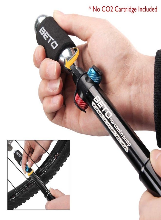 Beto Mini Bike Pump with CO2 Inflator - Dual Mode Hand Pump/ CO2 Valve - Portable Bike Tire Pump Patented Auto-Switching Twin Head Fit Presta/Schrader (NO CO2 cartridges) - Image 5