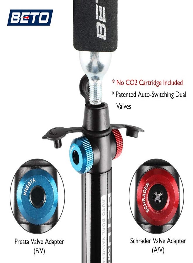 Beto Mini Bike Pump with CO2 Inflator - Dual Mode Hand Pump/ CO2 Valve - Portable Bike Tire Pump Patented Auto-Switching Twin Head Fit Presta/Schrader (NO CO2 cartridges) - Image 2