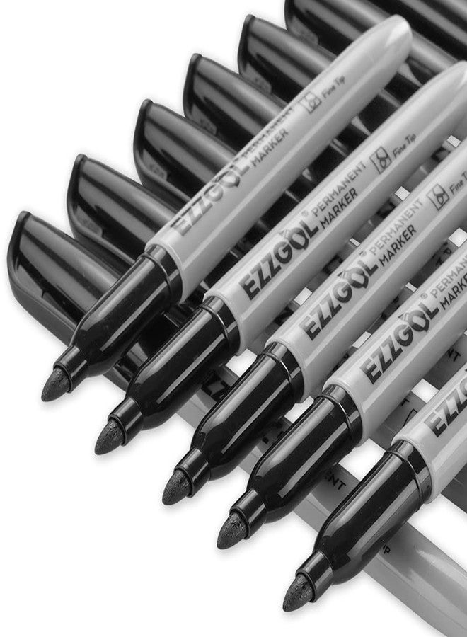 Ezzgol أقلام تحديد دائمة من إيزجول، عبوة كبيرة، 72 قلم تحديد أسود دائم، رأس رفيع، أقلام مقاومة للماء، أقلام ممتازة مقاومة للتلطخ، مقاومة للماء، سريعة الجفاف، لوازم مكتبية للمدرسة والمكتب والمنزل - Image 4