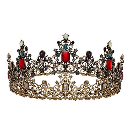 SWEETV Jeweled Baroque Queen Crown - Rhinestone Wedding Tiaras and Crowns for Women, Black Costume Party Hair Accessories with Ruby, Victoria - Image 1