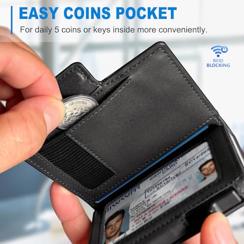 miyozi Men Wallet,with Money Clip Coins Pocket ID Window,Slim Front Pocket RFID Blocking Pop-up Card Holder 3.9"x 2.7", Gift Boxed - Image 4