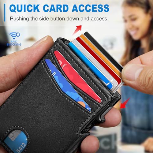 miyozi Men Wallet,with Money Clip Coins Pocket ID Window,Slim Front Pocket RFID Blocking Pop-up Card Holder 3.9"x 2.7", Gift Boxed - Image 5