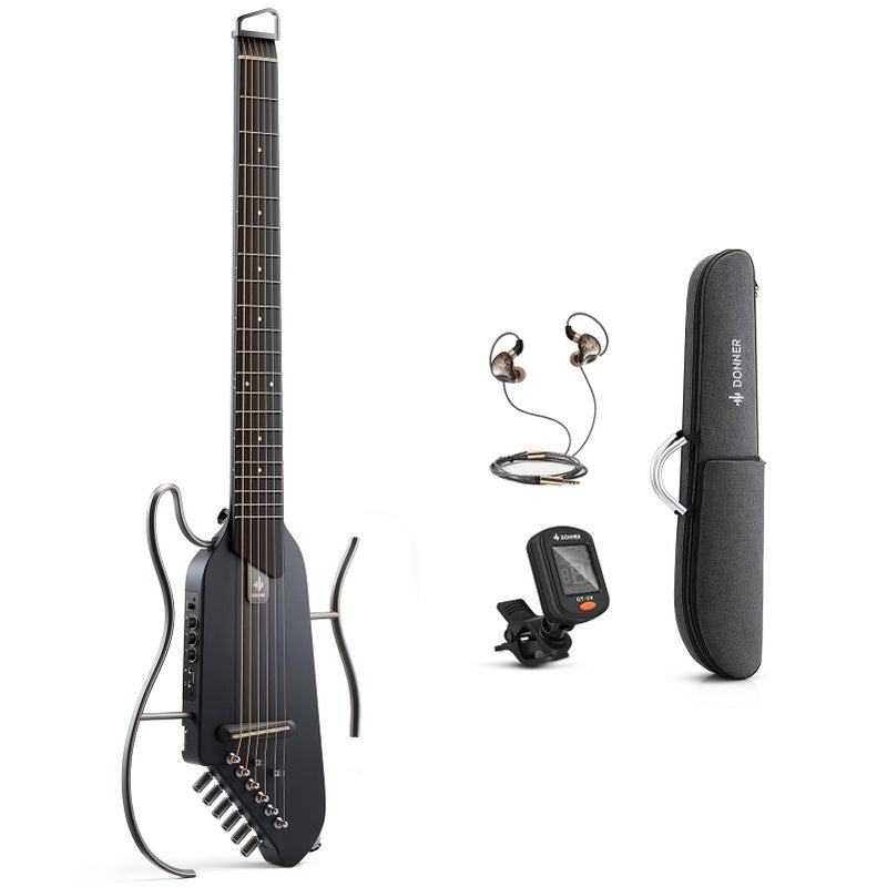 Donner HUSH-I Guitar For Travel - Portable Ultra-Light and Quiet Performance Headless Acoustic-Electric Guitar, Maple Body with Removable Frames, Gig Bag, and Accessories - Image 1