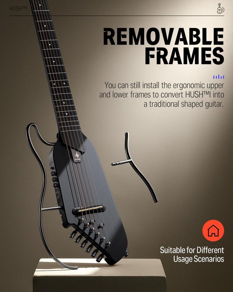 Donner HUSH-I Guitar For Travel - Portable Ultra-Light and Quiet Performance Headless Acoustic-Electric Guitar, Maple Body with Removable Frames, Gig Bag, and Accessories - Image 3