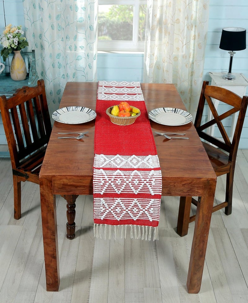 POSHREYA Cotton Table Runner for 4 6 Seater Dining Table|Centre Table|Coffee Table|Living Room|Table Decor|Eating Area|Decorative Runner|(14*72 INCHES)|RED White|TRPS 019 - Image 1