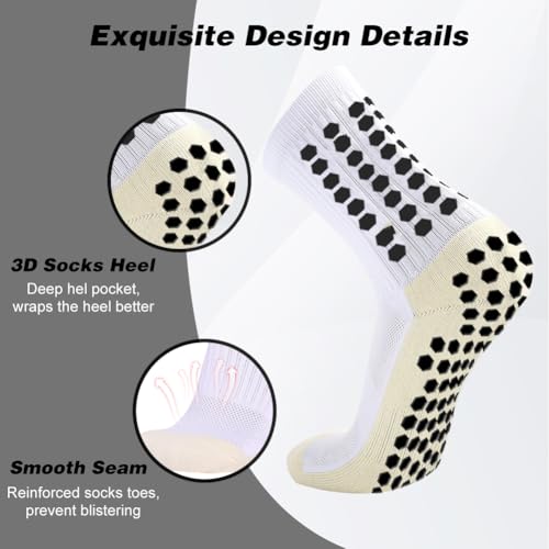 Ukontagood 8 Pack Men's Soccer Socks Anti Slip Non Slip Grip Pads for Football Basketball Sports Grip Soccer Socks White+Black - Image 2