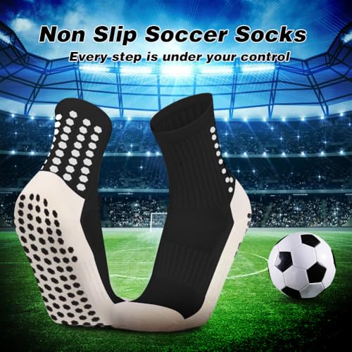 Ukontagood 8 Pack Men's Soccer Socks Anti Slip Non Slip Grip Pads for Football Basketball Sports Grip Soccer Socks White+Black - Image 3