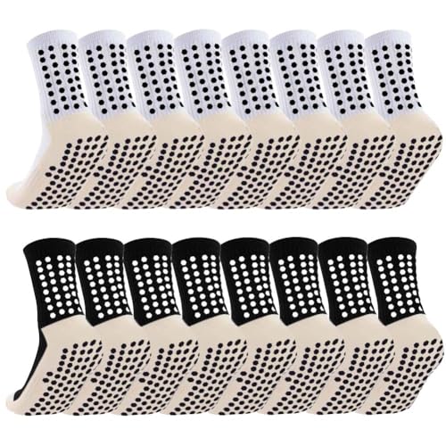 Ukontagood 8 Pack Men's Soccer Socks Anti Slip Non Slip Grip Pads for Football Basketball Sports Grip Soccer Socks White+Black - Image 1