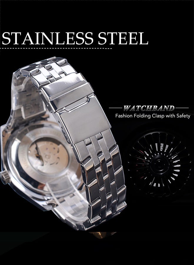 DUNISO Men's Wrist Watch,Stainless Steel Luminous Pointer Waterproof Multifunction Watch,Three-eye Six-Pin Calendar Week,Business Automatic Mechanical Watch - Image 4