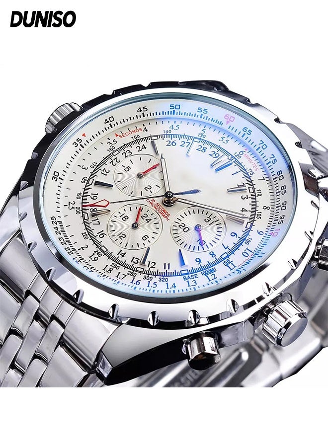 DUNISO Men's Wrist Watch,Stainless Steel Luminous Pointer Waterproof Multifunction Watch,Three-eye Six-Pin Calendar Week,Business Automatic Mechanical Watch - Image 1