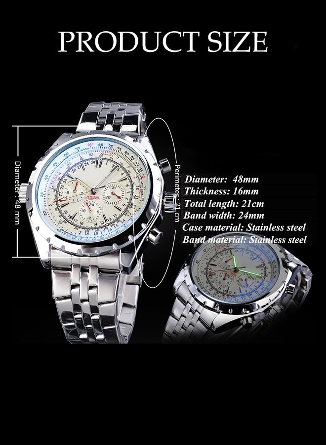 DUNISO Men's Wrist Watch,Stainless Steel Luminous Pointer Waterproof Multifunction Watch,Three-eye Six-Pin Calendar Week,Business Automatic Mechanical Watch - Image 2