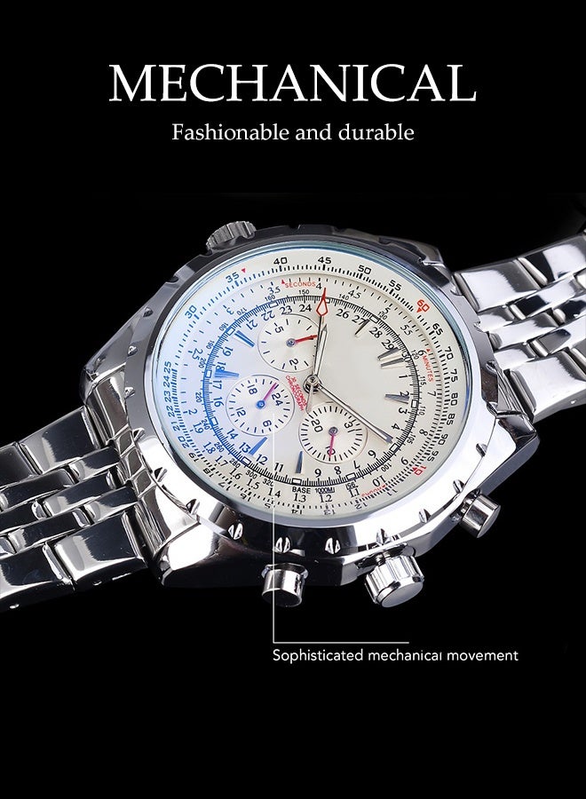 DUNISO Men's Wrist Watch,Stainless Steel Luminous Pointer Waterproof Multifunction Watch,Three-eye Six-Pin Calendar Week,Business Automatic Mechanical Watch - Image 5