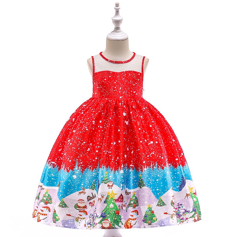 Girls Christmas Dress Christmas Dress Party Costume Childrens Cos Santa Claus Costume Princess Dress SD042H-Red