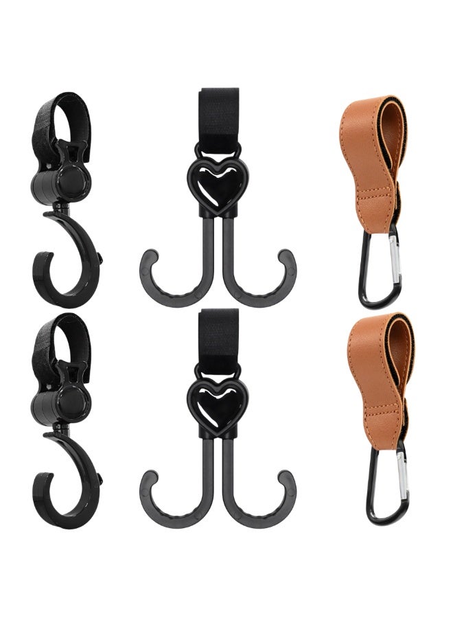 NOVOLAN Baby Stroller Hooks 6-Piece Set Includes 360° Rotating Hooks, Multi-Functional Dual-Head Hooks, & Metal Clip Hooks, for Hanging Diaper Bags, Mommy Bags, Strollers, Bicycles, Outdoor Backpacks - Image 1