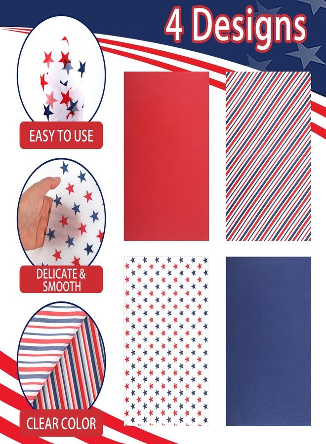 Welpurch 100 Sheets Patriotic Tissue Paper Bulk, 14 x 20'' Red White Blue Star and Stripe Wrapping Paper for 4th of July DIY Crafts Independence Day Memorial Day Party Decorations - Image 3