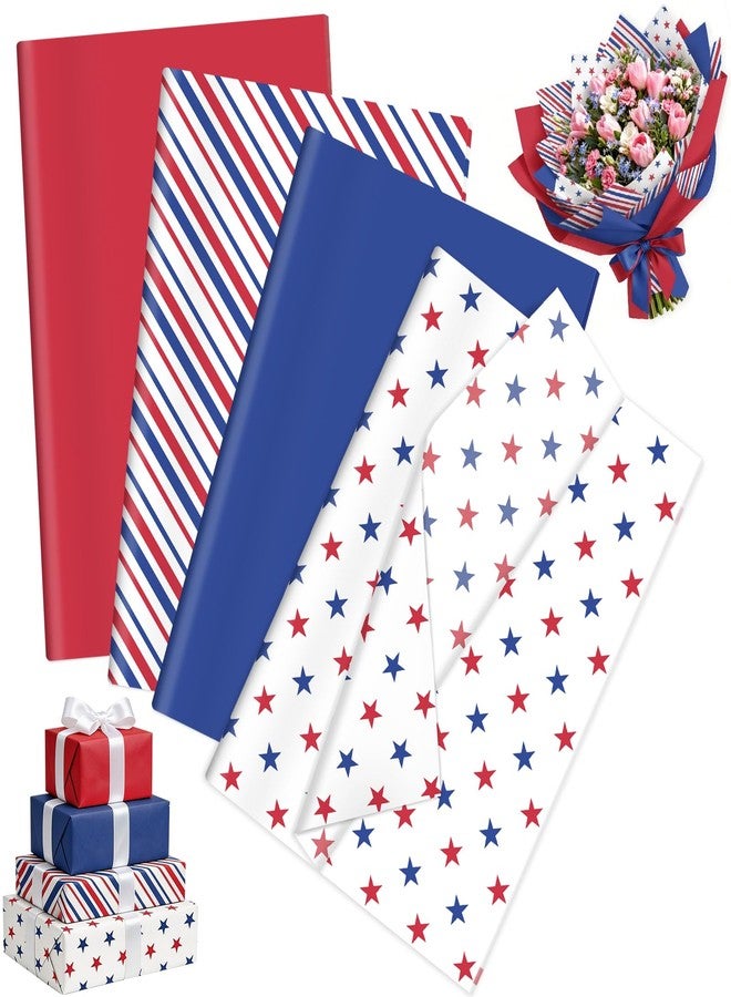 Welpurch 100 Sheets Patriotic Tissue Paper Bulk, 14 x 20'' Red White Blue Star and Stripe Wrapping Paper for 4th of July DIY Crafts Independence Day Memorial Day Party Decorations - Image 1