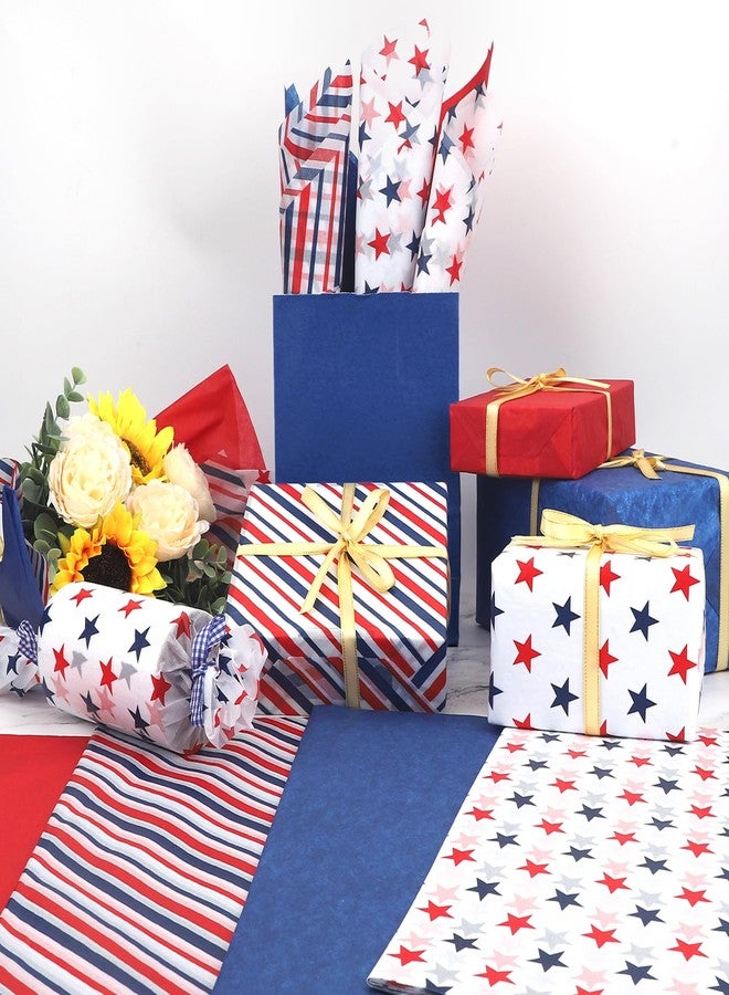 Welpurch 100 Sheets Patriotic Tissue Paper Bulk, 14 x 20'' Red White Blue Star and Stripe Wrapping Paper for 4th of July DIY Crafts Independence Day Memorial Day Party Decorations - Image 4