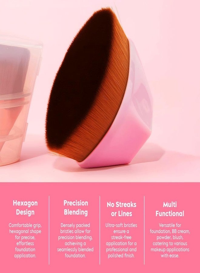 FACEFAB Foundation Makeup Brush, Kabuki Hexagon Face Blush Liquid Powder Foundation Brush for Blending Liquid, Cream or Flawless Powder Cosmetics (PINK) - Image 2