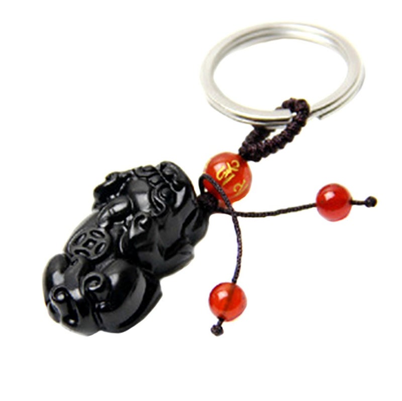 Betterdecor Handmade Feng Shui Obsidian Pi YaoPi Xiu Key Chain or Hanging for Wealth Luck Pouch
