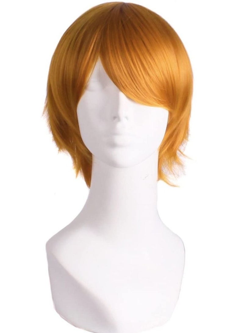 إستيل شعر مستعار تأثيري قصير مستقيم للرجال شعر مستعار ذهبي برتقالي - Image 1