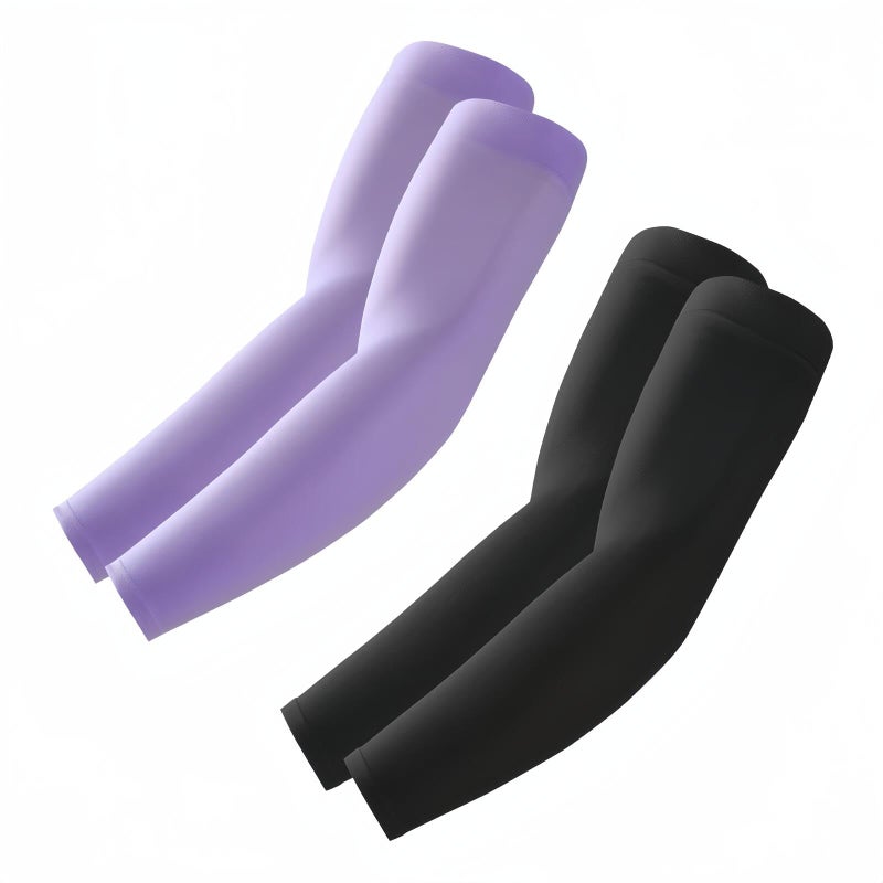 ROXUN 2 Pairs Arm Sleeves, Cooling UV Sun Protection Sports Compression for Men/Women Black+Purple - Image 1