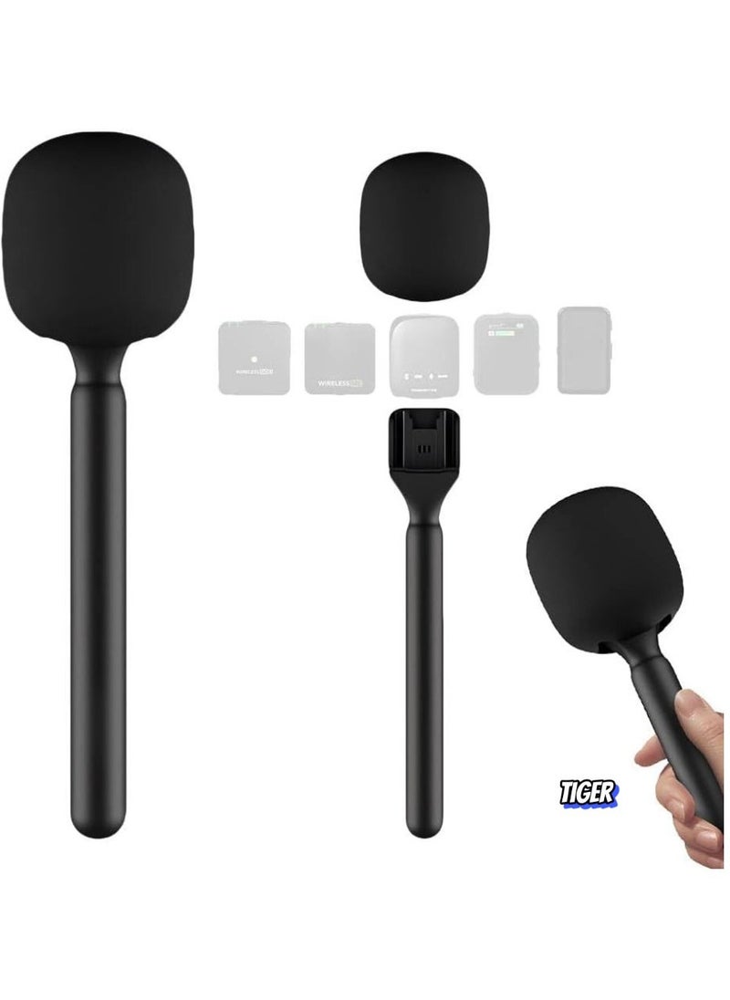 TIGER Microphone Handheld for DJI Mic, RODE Wireless GO II/PRO – Universal Interview Handle Adapter with Windshield Foam, Wireless Lavalier Mic Adapter for Interviews, Vlogging, and Podcasts  - Image 1