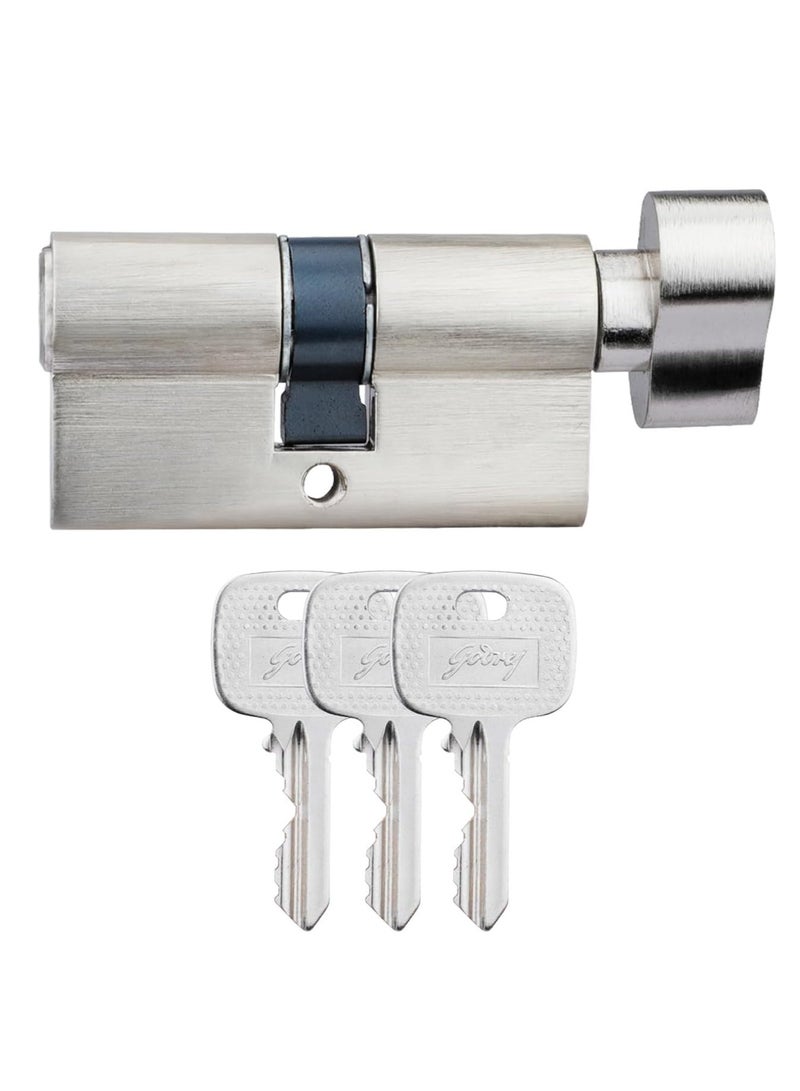 Godrej Cylinder Lock Eco Pin Cylinder 1CK 60mm. Satin Steel Finish. Door Thickness Upto 40mm. 3 Keys - Image 1