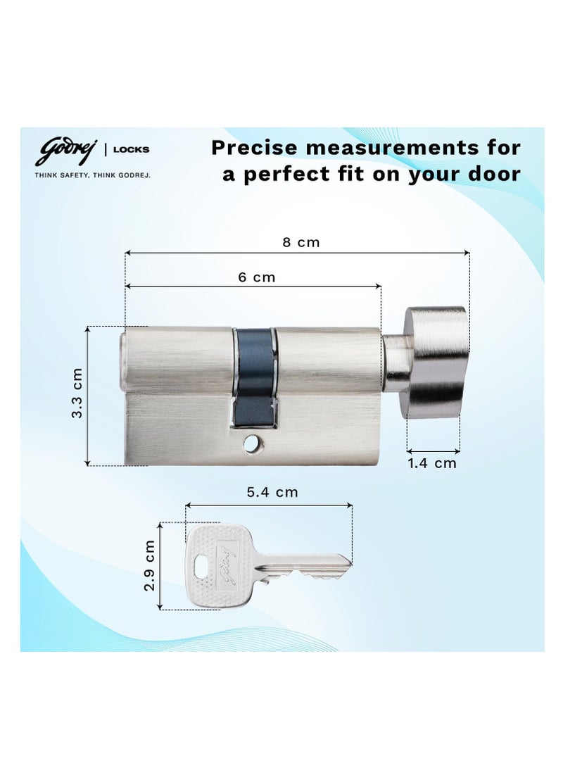 Godrej Cylinder Lock Eco Pin Cylinder 1CK 60mm. Satin Steel Finish. Door Thickness Upto 40mm. 3 Keys - Image 2