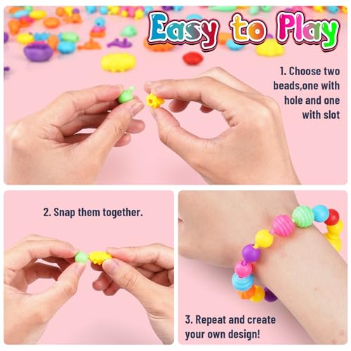 FUNZBO 650pcs Pop Beads - Jewelry Making Kit for 3 4 5 6 7 8 Year Old Little Girls, Arts and Crafts Toys for Kids, Necklace Bracelet Creativity Snap Set Top Best Christmas Birthday Gifts - Image 4