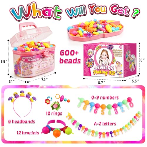 FUNZBO 650pcs Pop Beads - Jewelry Making Kit for 3 4 5 6 7 8 Year Old Little Girls, Arts and Crafts Toys for Kids, Necklace Bracelet Creativity Snap Set Top Best Christmas Birthday Gifts - Image 2
